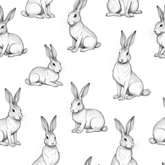 Cute hand drawn seamless pattern with rabbits in doodle style, great for decorating cards, banners, textiles, wallpapers