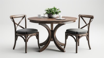 Modern Bedroom Table and Three Chairs Set on White Background - Photorealistic 4K Ultra-Realistic Photo