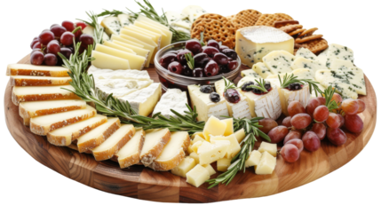 A platter filled with an assortment of cheese, crackers, and grapes laid out neatly, ready for a delicious snack or appetizer