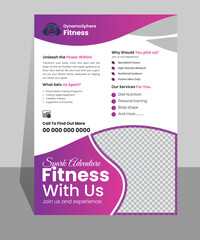 Gym flyer design template. Modern and futuristic vector body fitness flyer design template. 