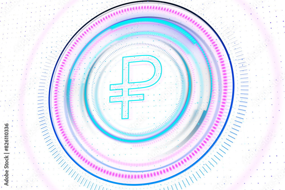 Poster a stylized image featuring a symbol with concentric circles on a dotted white background, depicting 