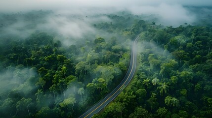 Winding Road Through Misty Rainforest Ai generated