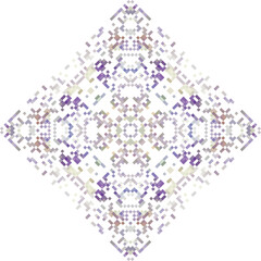 Geometric mandala of squares in a flat style ornament in the form of pixels. Embroidery dotted schemes. Textile geo prints.