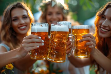 Frothy Beer Steins at Oktoberfest in a Cozy Bavarian Pub