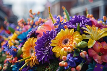 Vibrant Close-Up of Colorful Flowers in a Spring Bouquet