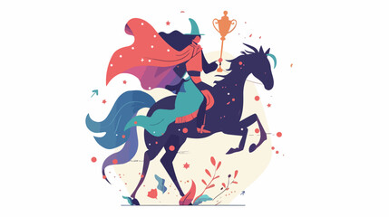 Magic horse rider riding horseback with treasure. 