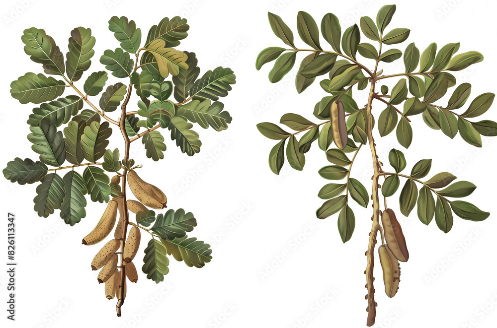Wall mural tamarind isolated on transparent background, old botanical illustration - Wall murals