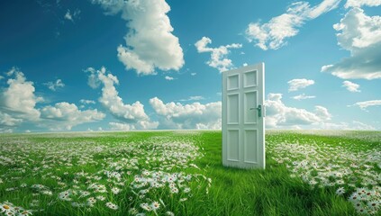 Open Door in a Field of Flowers