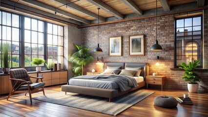 bedroom in a modern loft style