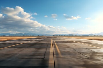 Airplane on the runway of the airport at sunset. 3d rendering