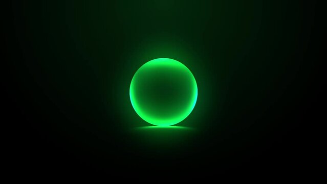 green glowing ball on a black background, circle light music sound animation