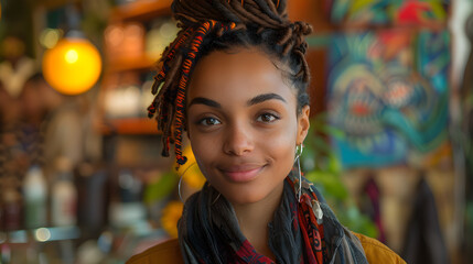 portrait of black woman at art station