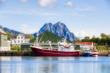 Fishing Boats Moored in Svolvaer, the Biggest Village in Lofoten, Norway