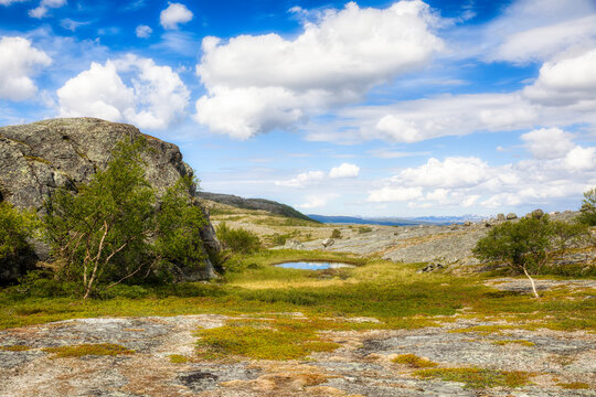 Pond in the Landscape just above Orvvosfossen Waterfall near Gargia Lodge in Alta, Finnmark, Norway