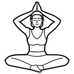 Black and white drawing of a woman in lotus position with eyes closed