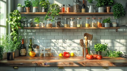 cooking inspiration, a cozy kitchen with fresh ingredients and utensils, offering a warm ambiance for cooking delicious daily meals