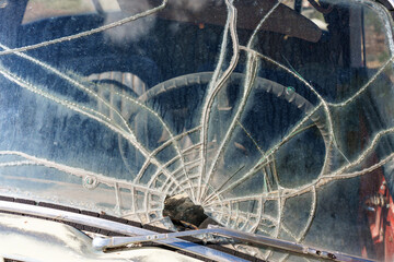 Shattered Windshield of a Classic Car