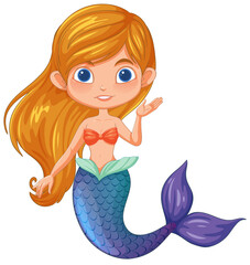 Colorful, cute mermaid with long hair waving