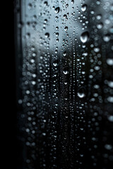 Fototapeta premium Close-up of raindrops on a dark window with blurred background, Generative AI