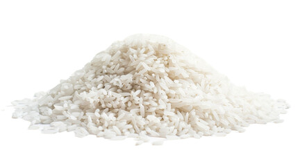 A mound of rice grains neatly stacked on a clean, white surface