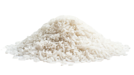 A mound of rice grains neatly stacked on a clean, white surface