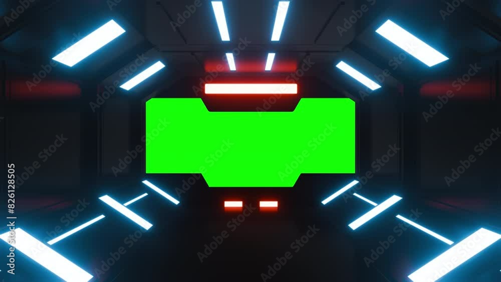 Wall mural opening gate or door in dark futuristic tunnel spaceship or science laboratory corridor . sci-fi con