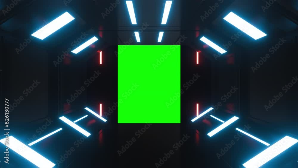 Wall mural opening gate or door in dark futuristic tunnel spaceship or science laboratory corridor . sci-fi con