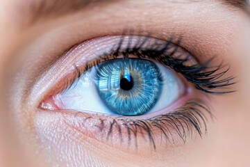 Blue eye with reflections, vibrant and detailed, sci fi and technology concept, futuristic and clear