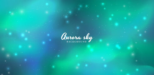 Aurora starry night sky banner background