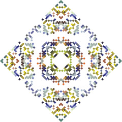 Abstract geometric triangle kaleidoscope mandala pixel art design symbol - symmetric vector art pattern from colored triangles. 8-bit.
