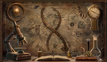 Fototapeta premium Retro Laboratory Featuring DNA Design