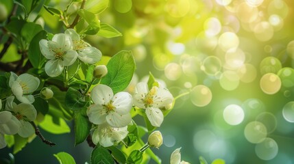 Vibrant 'Hello Spring' Banner Poster Background with Blossoms and Fresh Greenery, Celebrating the Joy and Renewal of Springtime
