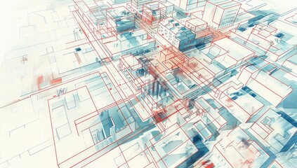 Fototapeta premium Architectural Abstract of a Red-Themed City