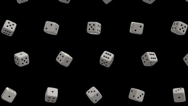 3d rolling dice falling loop animation on black background, Gambling and casino concept 3d animation 4k footage