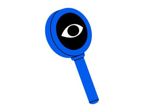 recommend clip art: Hand drawn cute cartoon illustration magnifying glass with eye. Flat vector searching optical tool sticker in doodle style. Discover or explore icon. Searching for opportunity. Data analysis. Isolated