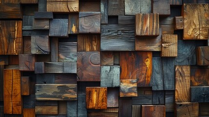 Wood aged art architecture texture abstract block stack on the wall for background, tile