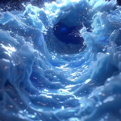 A swirling pattern of blue and white is visible in the center of calm water, creating an abstract and mesmerizing sight.