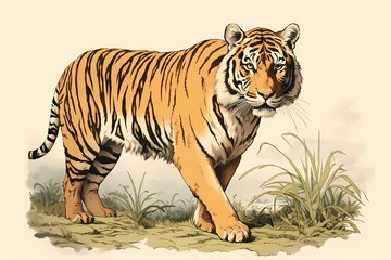 Obraz premium Tiger retro illustration, Vintage style