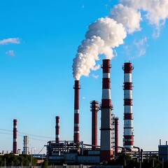 building of a large factory, black smoke coming out of the chimneys, ecology, air pollution