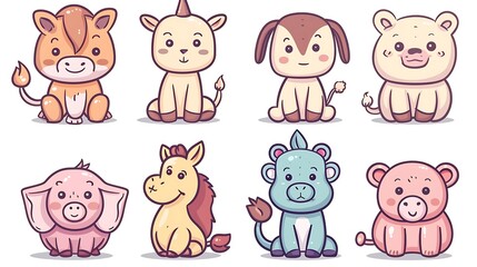 Obraz premium Playful Cartoon Animals in Simplistic Style on White Background