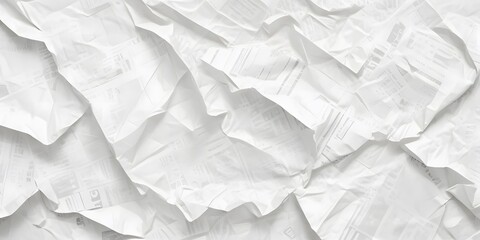 Seamless white crumpled paper background texture pattern. Tileable wrinkled high-resolution arts and crafts flat lay backdrop with copy space. Artistic abstract creative concept 3D rendering