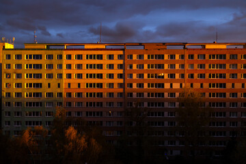 Old block of flats - apartment building made from concrete panels in communist era in eastern...