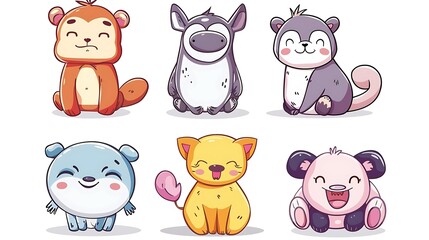 Fototapeta premium Quirky Cartoon Animals in Minimalist Style on White Background for Playful Designs