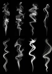 Collection of smoke patterns on black background