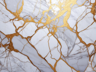 Elegant White and Gold Marble Texture with Veins and a Shiny Surface