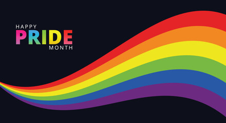 PRIDE month background for festival parades, parties, and social events. Colorful rainbow flag on colorful background. Vector design template