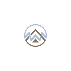 mountain logo landscape with rocks at sunrise, Sea and Sun for Hipster Adventure Traveling logo