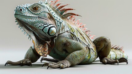 Fototapeta premium Realistic 5D green Iguana Portrait: Detailed Full Body Studio Photo