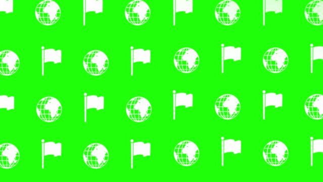 world globe icon and white flag seamless pattern. Web, website, homepage, flag icon and globe icon pattern on green background.