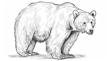 A digital sketch of a bear. The bear is standing on all fours, looking to the right of the viewer. The bear's fur is dark brown, and the background is white  on white background